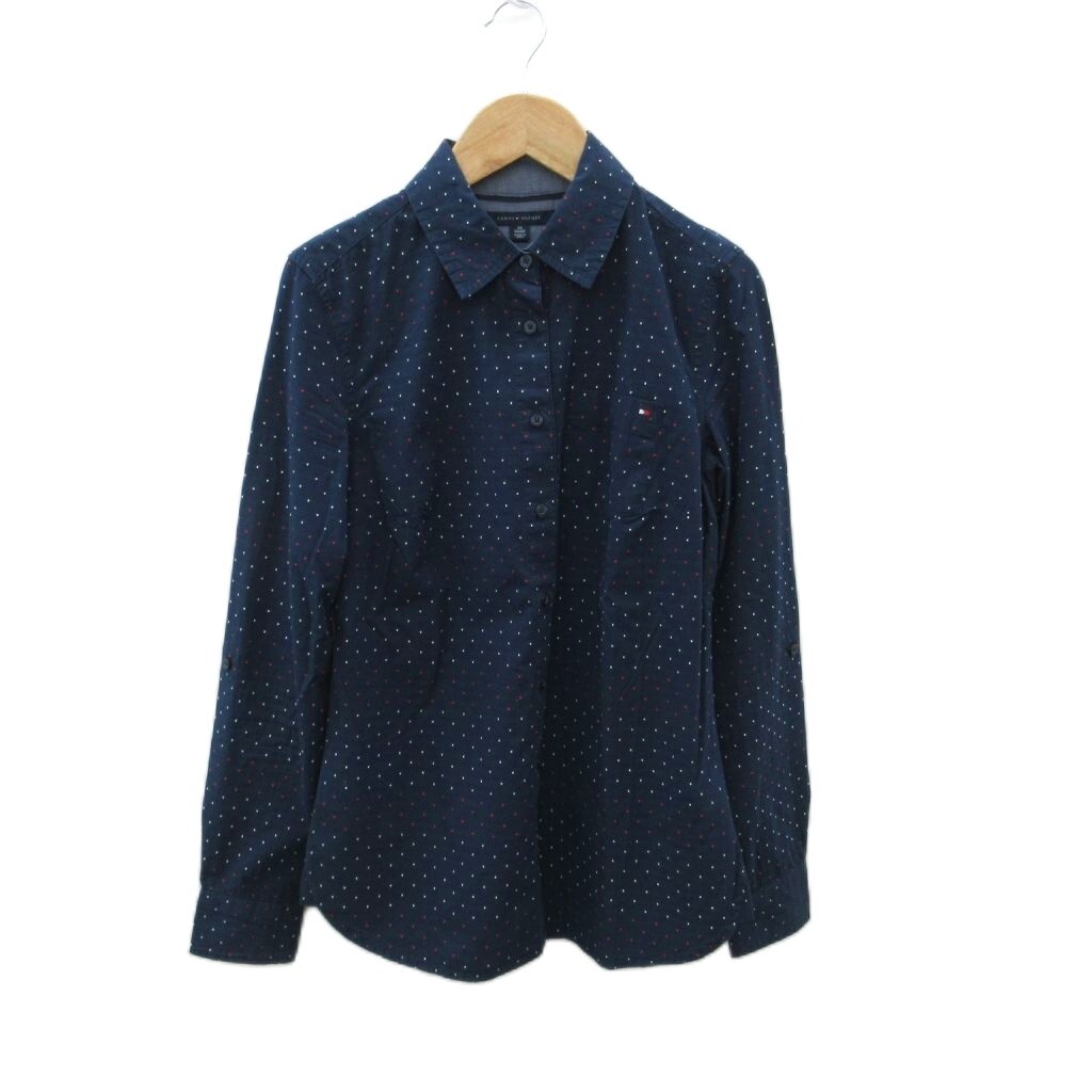 トミーヒルフィガー TOMMY HILFIGER カジュアルシャツ 長袖 S 紺 ドット柄 /SY8 ■ECE006 レディース拍卖