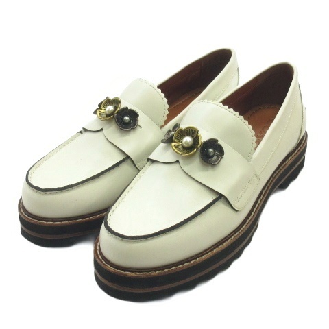 コーチ COACH LENOX LOAFER レザー ローファー 花モチーフ 23.5cm ホワイト G12181 レディース拍卖