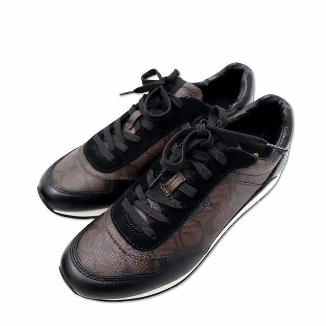 コーチ COACH シグネチャー × レザー スニーカー 24.0 ブラウン × ブラック レディース拍卖