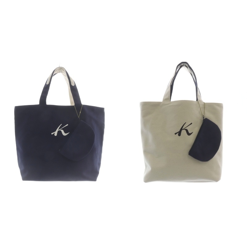 キタムラ Kitamura トートバッグ リバーシブル キャンバス ロゴ ポーチ付き ネイビー ホワイト /YO37 ■GY11 レディース拍卖