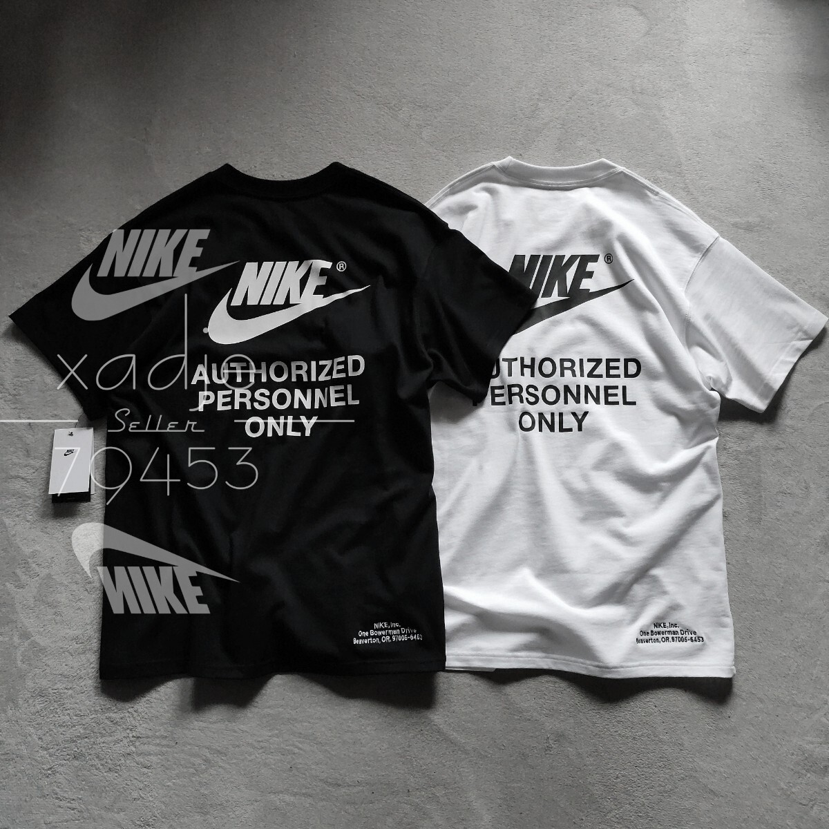 新品 正規品 NIKE 2点セット NSW ナイキ ロゴ プリント 刺繍 Tシャツ 黒 ブラック 白 ホワイト 定価12760円 バックプリント ゆるめ XL拍卖