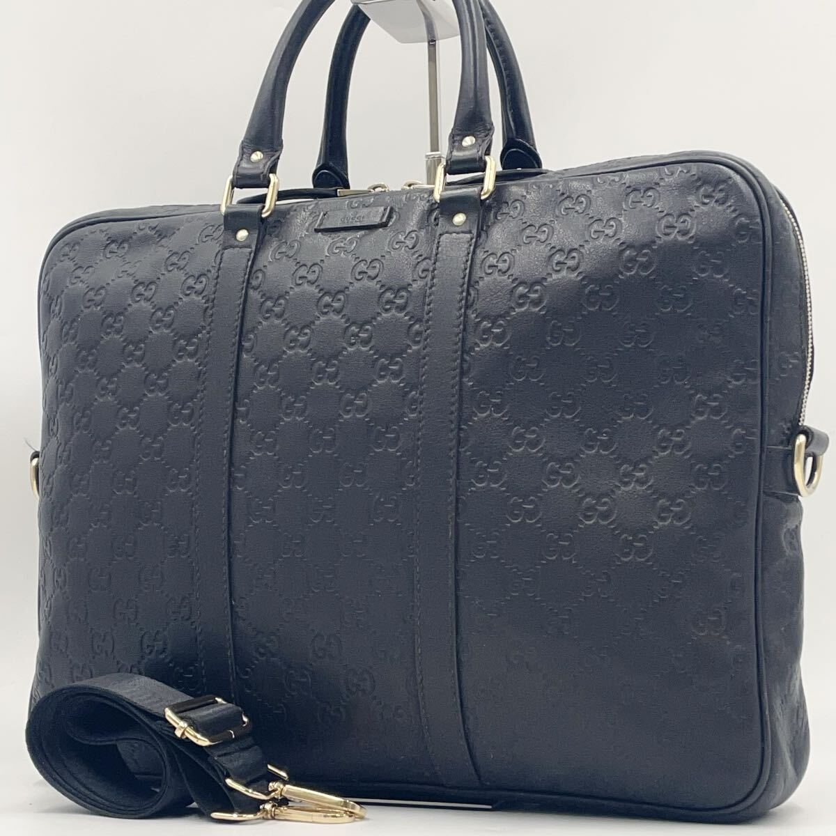 【極美品】GUCCI グッチ GG シマレザー ビジネスバッグ ブリーフケース ショルダーバッグ クロスボディバッグ 2way 通勤 本革 メンズ拍卖