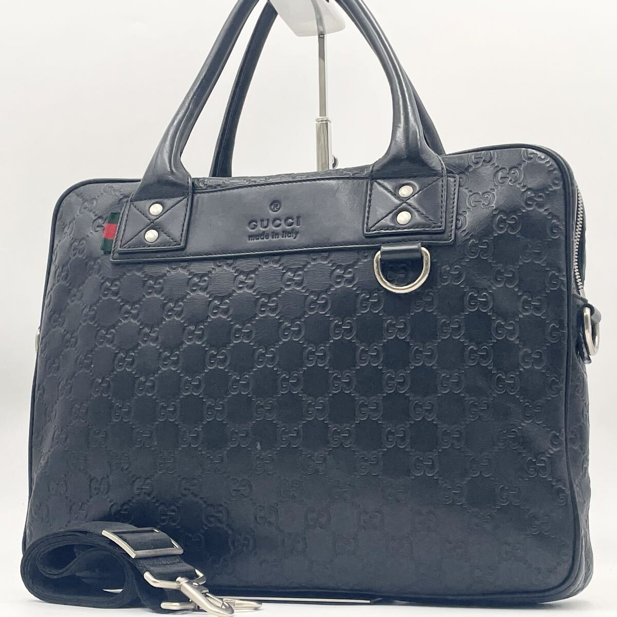 【美品】GUCCI グッチ GGシマレザー シェリーライン ビジネスバッグ ブリーフケース ショルダーバッグ 2way 通勤 A4収納可能 メンズ拍卖