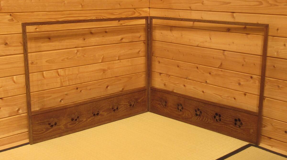 茶道具『風炉先屏風 桑梅花透かし 幅94cm×2面 高さ72,5㎝共箱 美品 茶事 茶道教室 表千家 裏千家 武者小路千家 千家十職 七事式 茶懐石拍卖