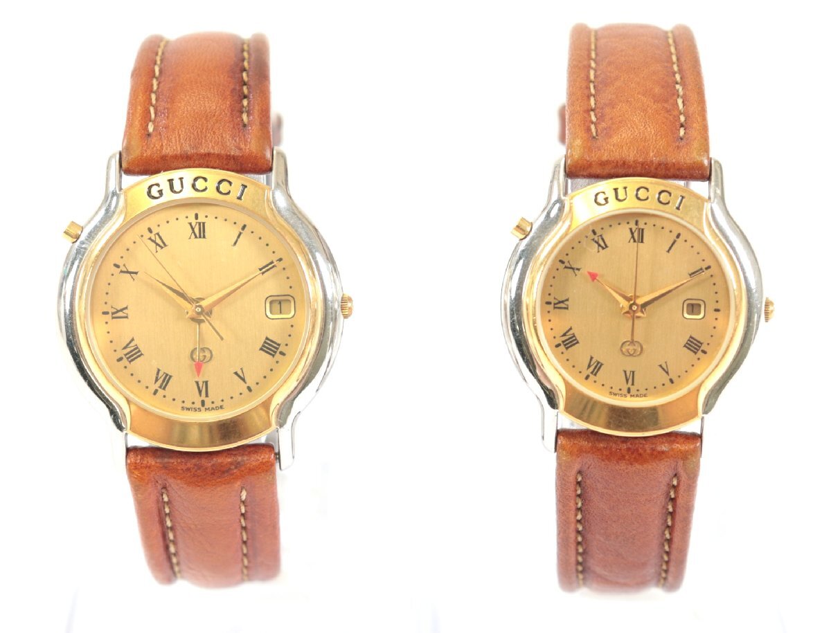 【2点】 GUCCI グッチ 8200M 8200JR クォーツ メンズ レディース 腕時計 デイト ゴールド文字盤 コンビ ヴィンテージ まとめ売り 1683-YO拍卖