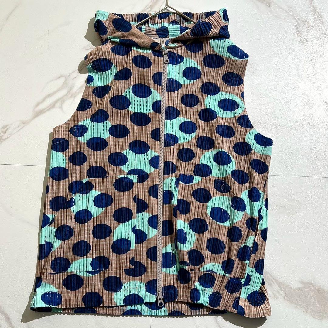 PLEATS PLEASE プリーツプリーズ ISSEY MIYAKE フルジップフーディベスト サイズ5 ドット柄拍卖