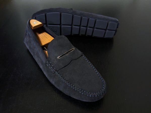 使用僅か ヴィトン 9.5 LOUIS VUITTON ♯ND0156 ダミエデザイン コインドライビングスリッポン ローファー 1991拍卖