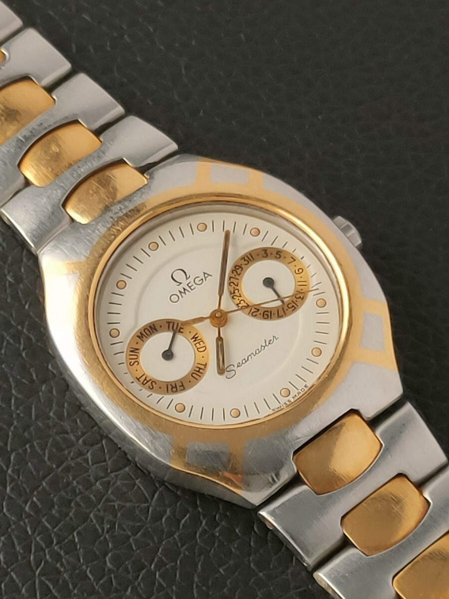 1000円スタート! OMEGA オメガ シーマスター ポラリス デイデイト YG/SS コンビ メンズ腕時計 訳アリ稼働品!拍卖