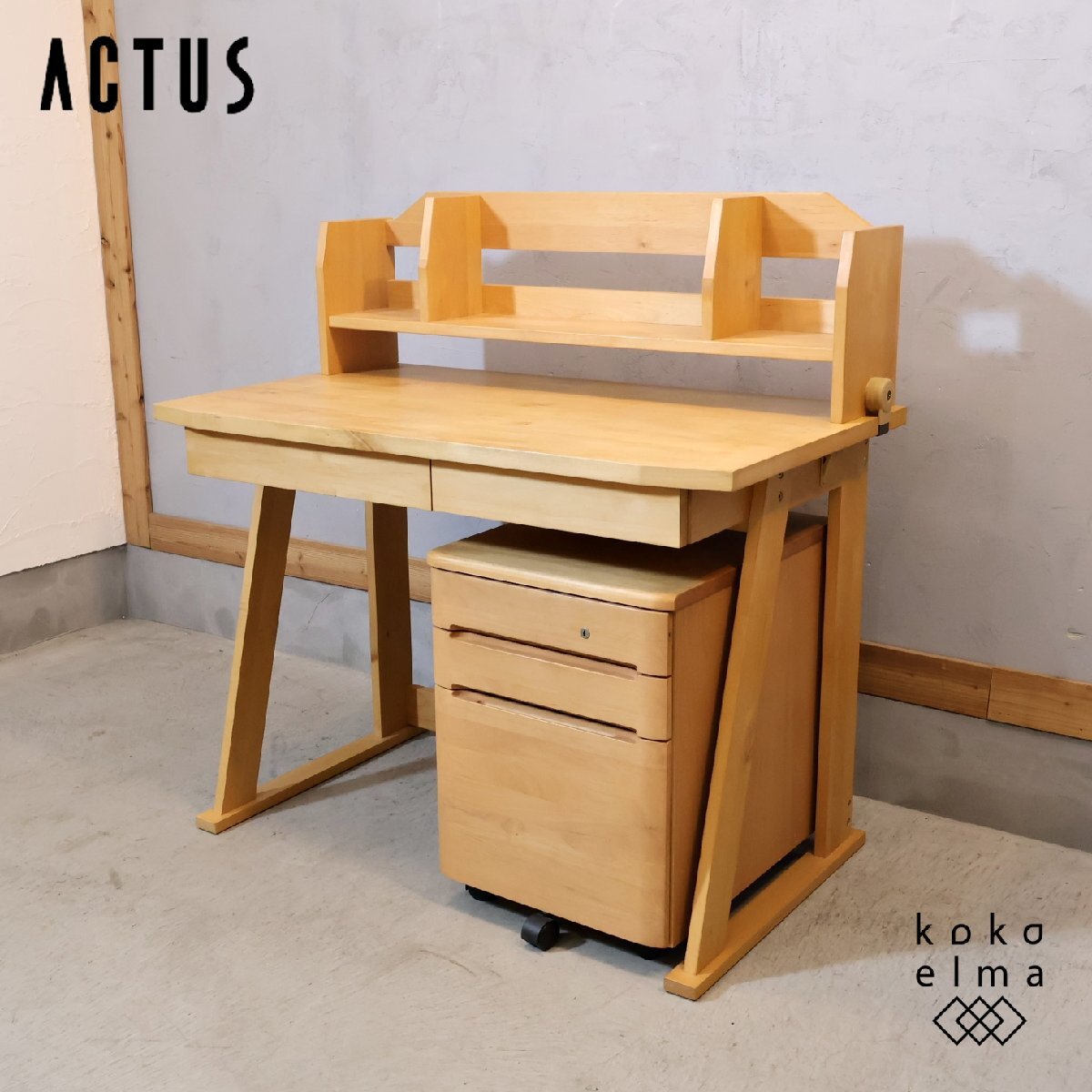 ACTUS アクタス REVE リーヴェ アルダー材 学習机セット パーソナルデスク キッズデスク 北欧スタイル ナチュラルモダン ワゴン付 GF113拍卖