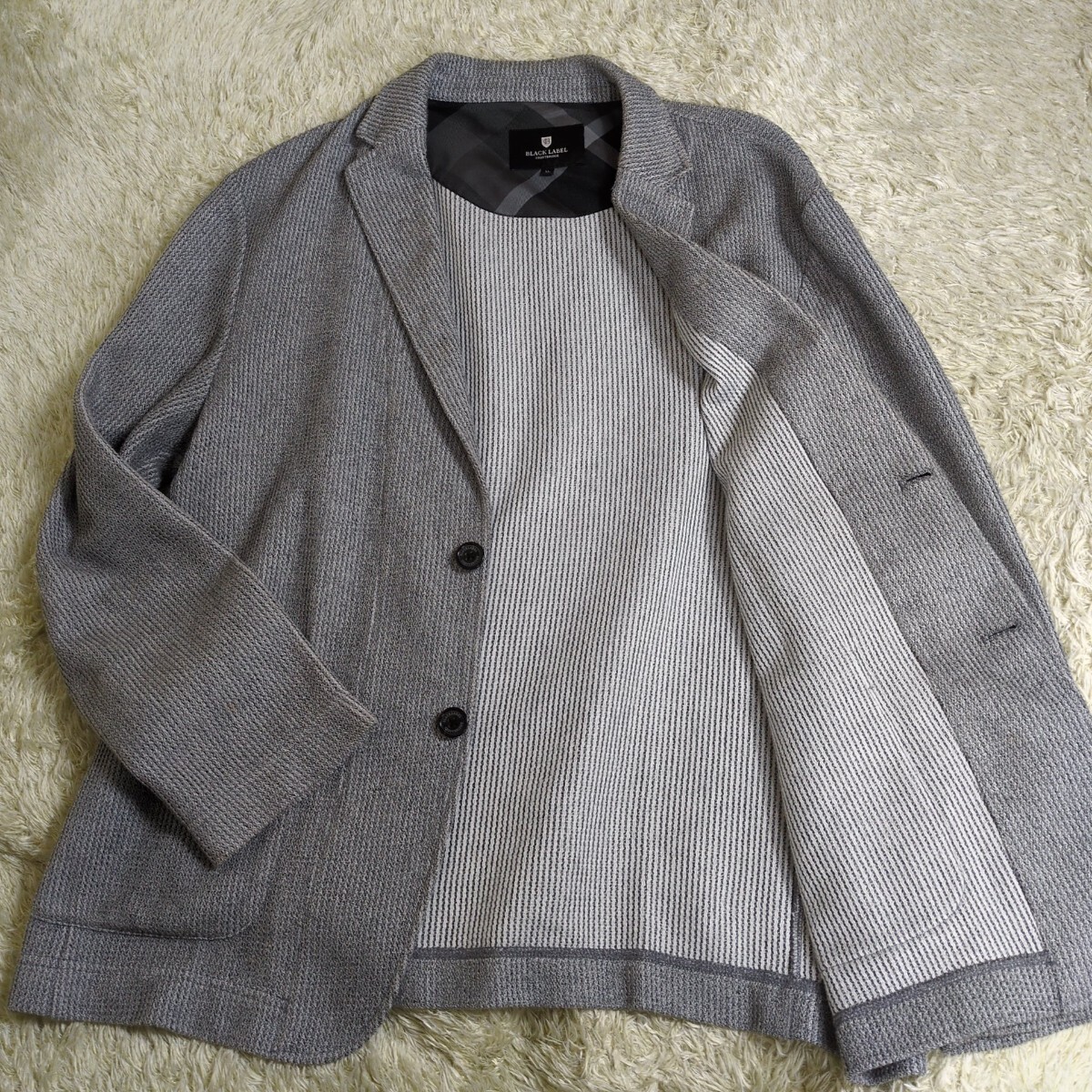 LLサイズ BLACK LABEL CRESTBRIDGE ブラックレーベルクレストブリッジ テーラードジャケット ニット ノバチェック 大きいサイズ グレー拍卖
