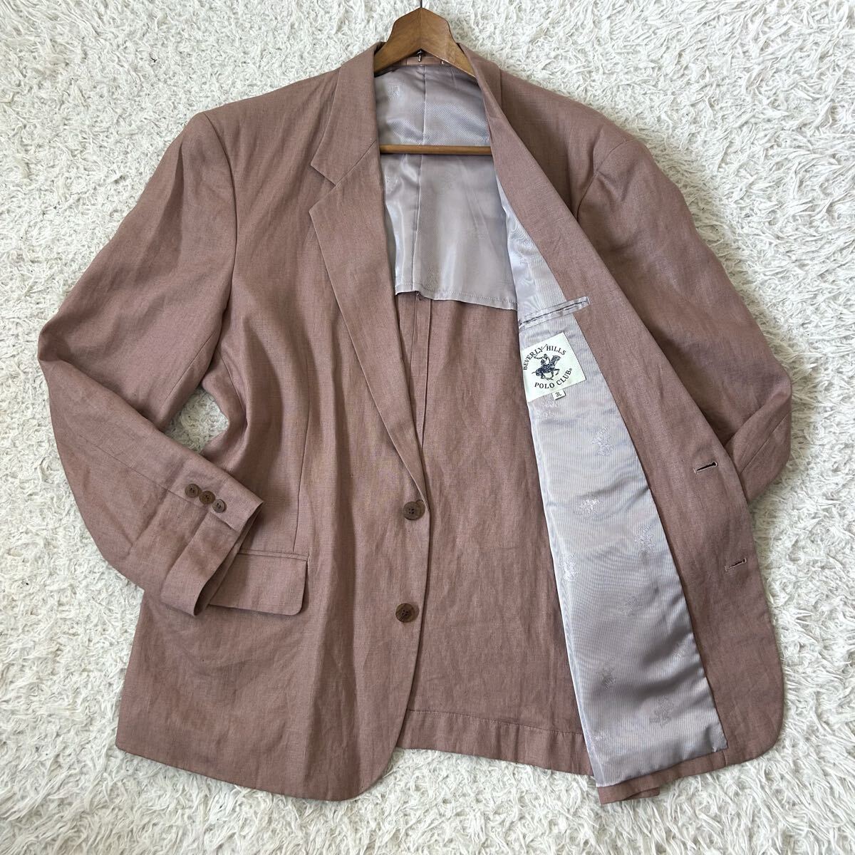 希少3L◎ リネン100%◎ 【春夏らしい清涼感のあるリネン】 BEVERLY HILLS POLO CLUB テーラードジャケット リネン 麻 春夏 ピンクベージュ拍卖
