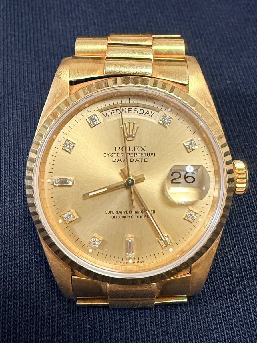 【真贋済み】ROLEX ロレックス DAY DATE デイデイト 金無垢 18233G 稼働品 箱 ギャラ有 750 18K【1円スタート】拍卖