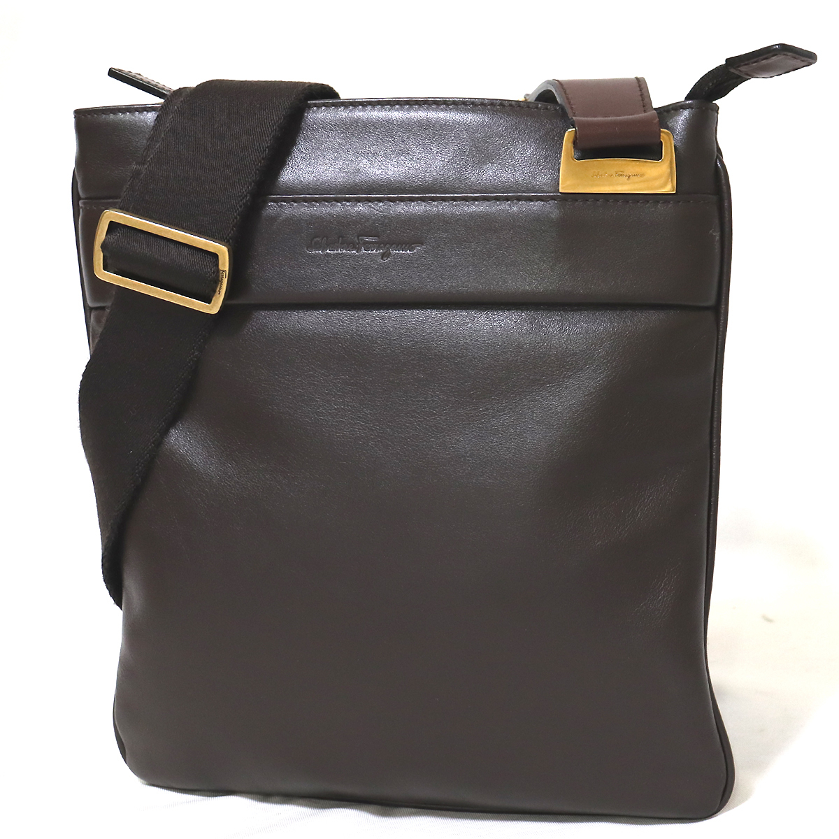 極美品 Salvatore Ferragamo フェラガモ レザー 斜め掛け ショルダーバッグ ブラウン ポシェット メンズ クロス ボディバッグ 拍卖