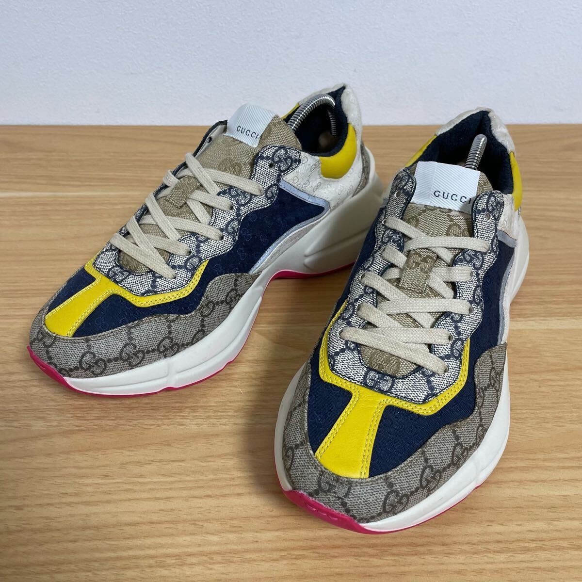 1円 極美品 GUCCI グッチ Rhyton ライトン GGスプリーム GG柄 ダッドスニーカー メンズ スニーカー 厚底 マルチカラー 7.5サイズ 18098拍卖