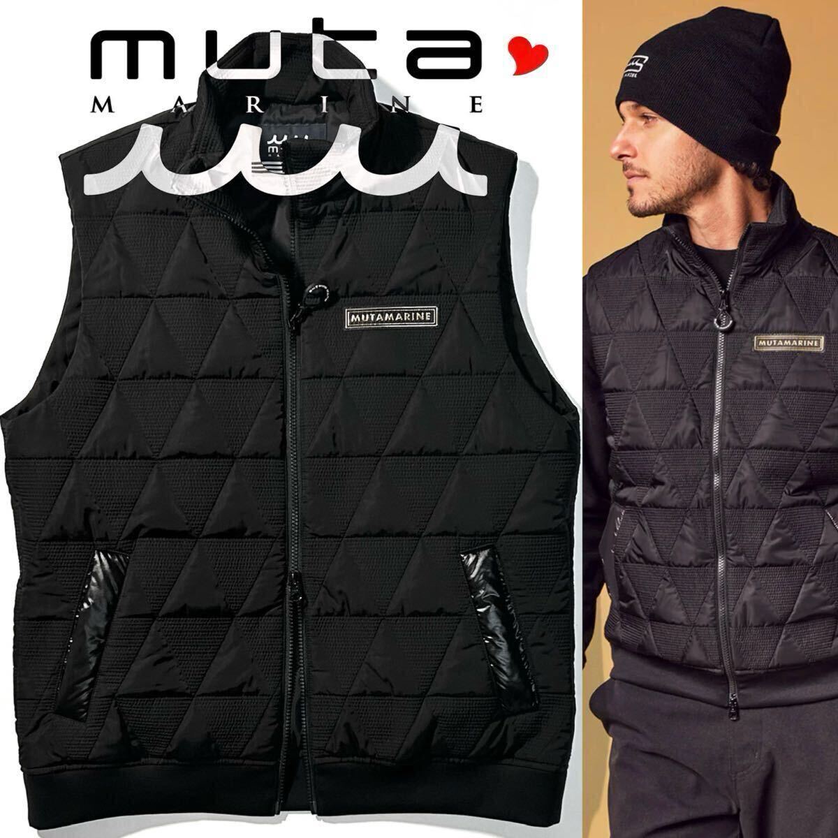 【muta MARINE】ゴルフスタイルの格上げに◎!!ムータマリン 定価4.6万 ジオメトリックキルティングベスト ダブルジップダウンベスト 7 BLK拍卖
