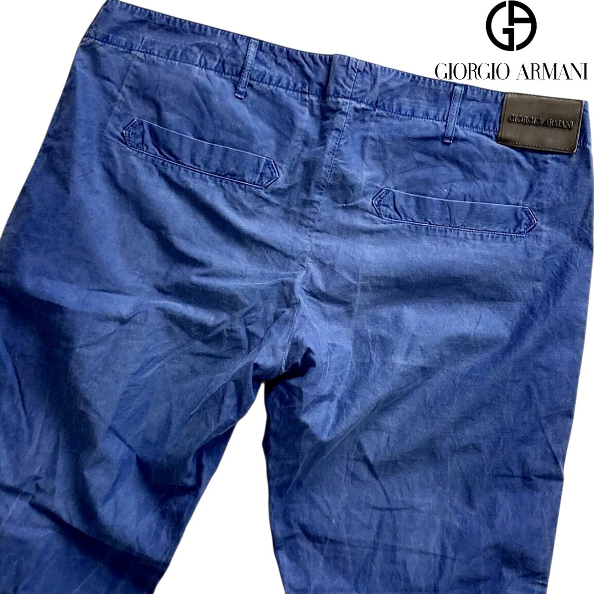 希少サイズ58●ジョルジオアルマーニ メンズ コットンパンツ チノパン レザーパッチ 黒タグ 薄手 サマーパンツ GIORGIO ARMANI XXXL相当拍卖