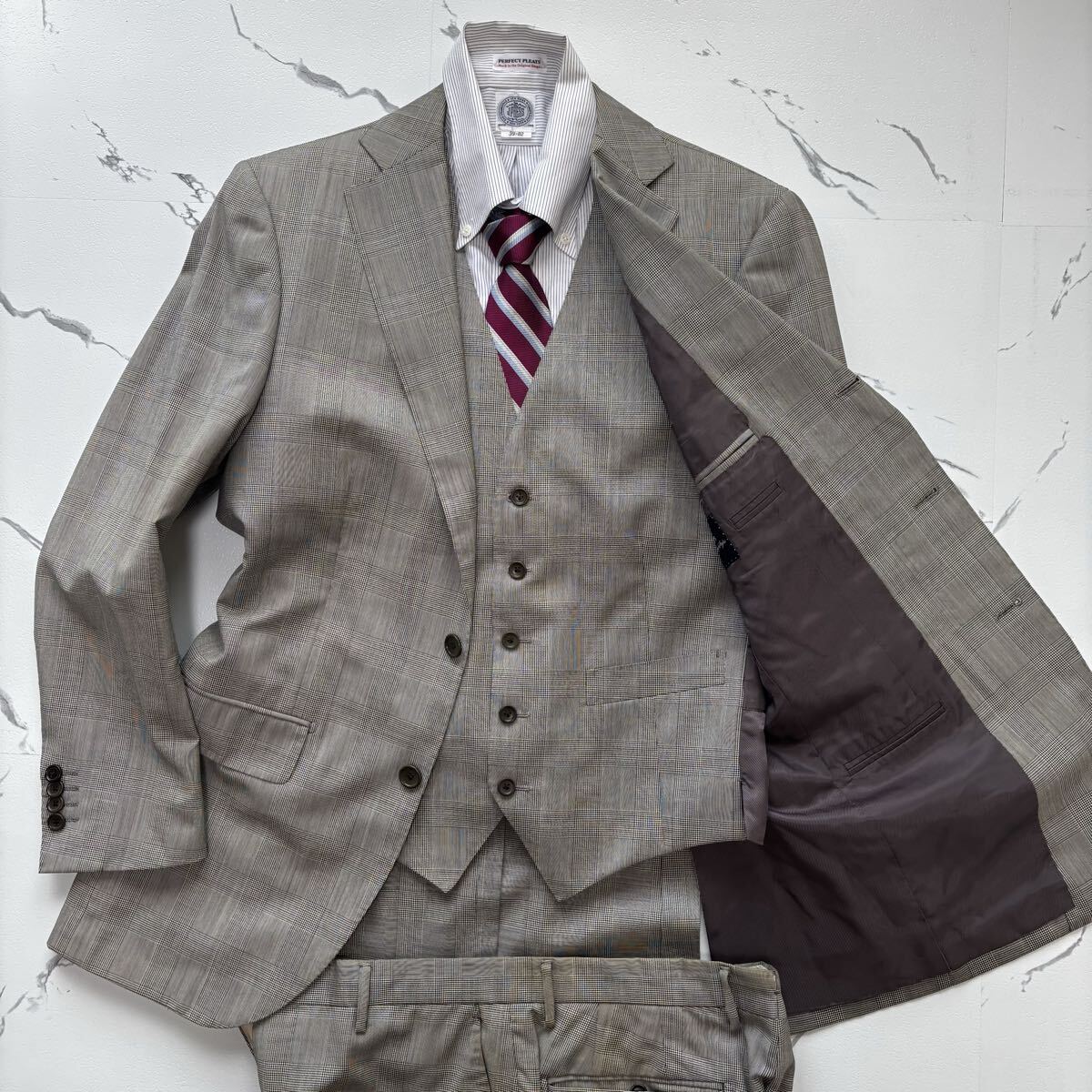 ロロピアーナ×シップス『極上スリーピース』Loro Piana SHIPS スーツ セットアップ チャコールグレー ウインドウペンチェック 46位 M相当拍卖