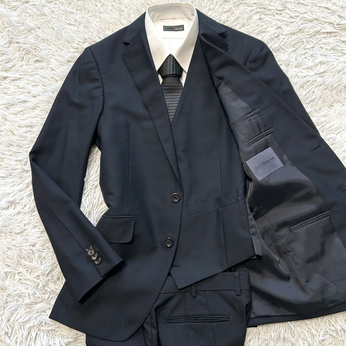 銀座グローバルスタイル【至高の3ピース】GINZA Global Style スーツ セットアップ スリーピース ジャケット ブラック ストライプ L位拍卖