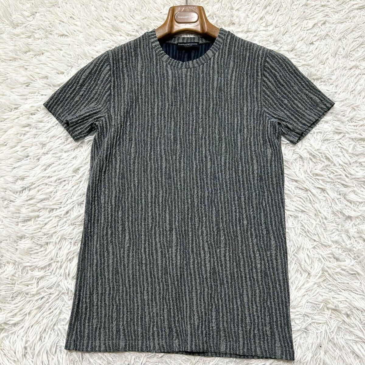 エンポリオアルマーニ【日常の贅沢】EMPORIO ARMANI Tシャツ カットソー トップス ストレッチ グレー エンボス調 S位拍卖