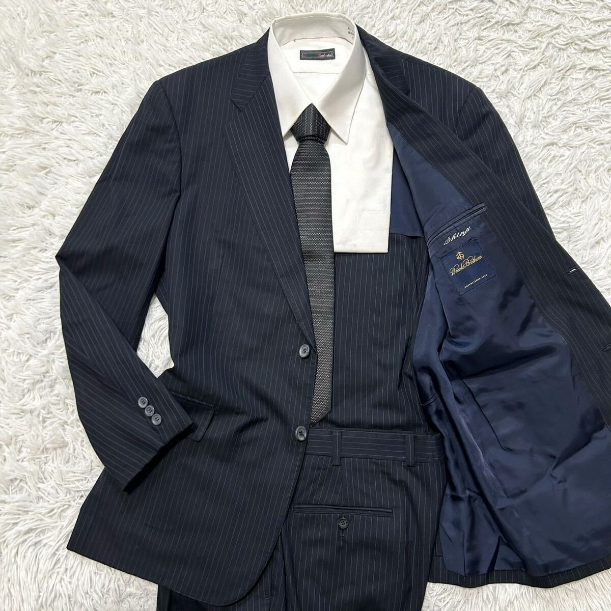 希少L〜XL相当ブルックスブラザーズ【至高の伝統】Brooks Brothers スーツ セットアップ テーラードジャケット ネイビー ストライプ拍卖