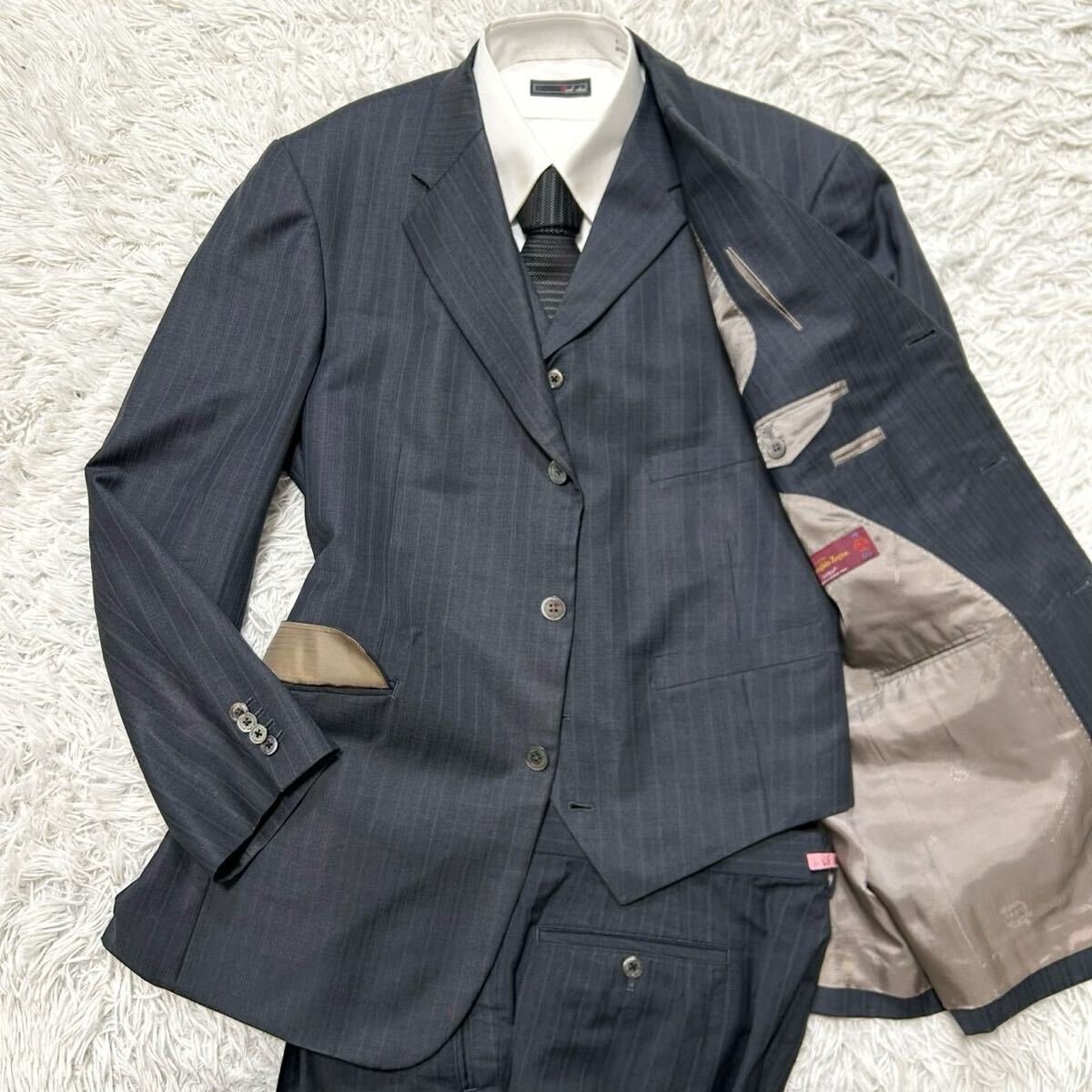 超希少XXXL〜XXXXL相当!!!エルメネジルドゼニア【至高の3ピース】Zegna スーツ セットアップ ジャケット スリーピース グレー ストライプ拍卖