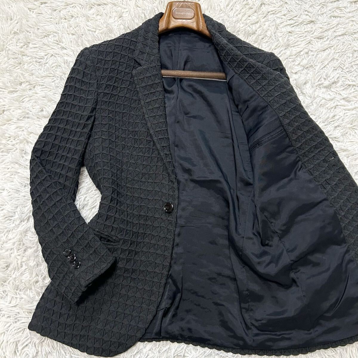 超希少XXL相当・美品!!!エンポリオアルマーニ【贅の極】EMPORIO ARMANI テーラードジャケット アウター 凹凸 エンボス ブラック拍卖