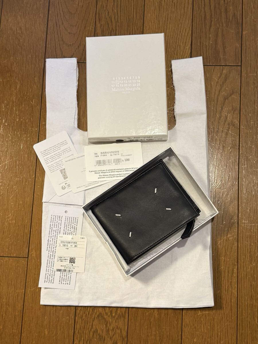 新品未使用 正規店購入 Maison Margiela レザー 二つ折り財布 メゾンマルジェラ マルジェラ ブラック 4ステッチ コンパクトウォレット 拍卖