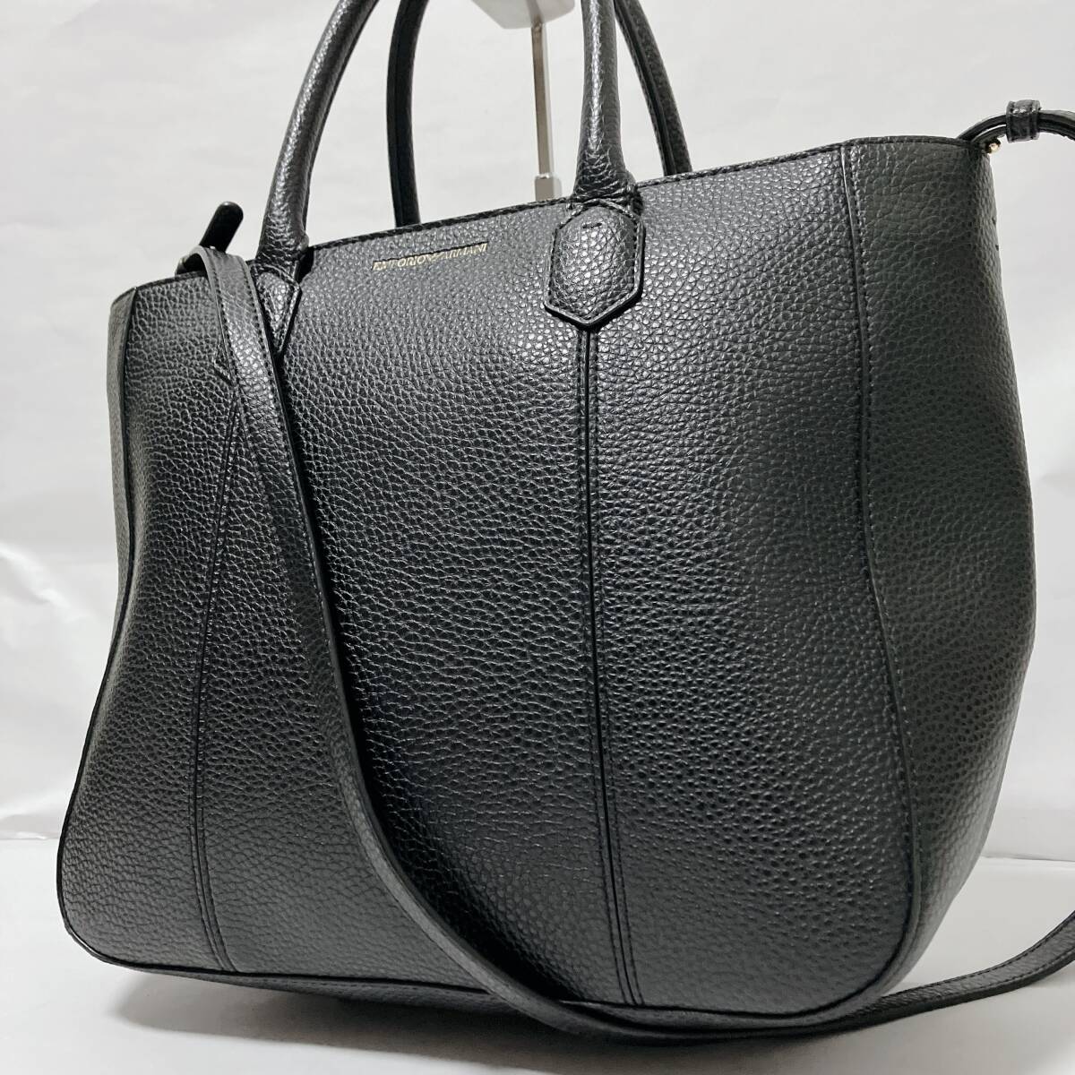 《美品/大容量》 EMPORIO ARMANI エンポリオアルマーニ メンズ トートバッグ A4 肩掛け 2way 紳士 ビジネス レザー 本革 ブラック 黒 拍卖