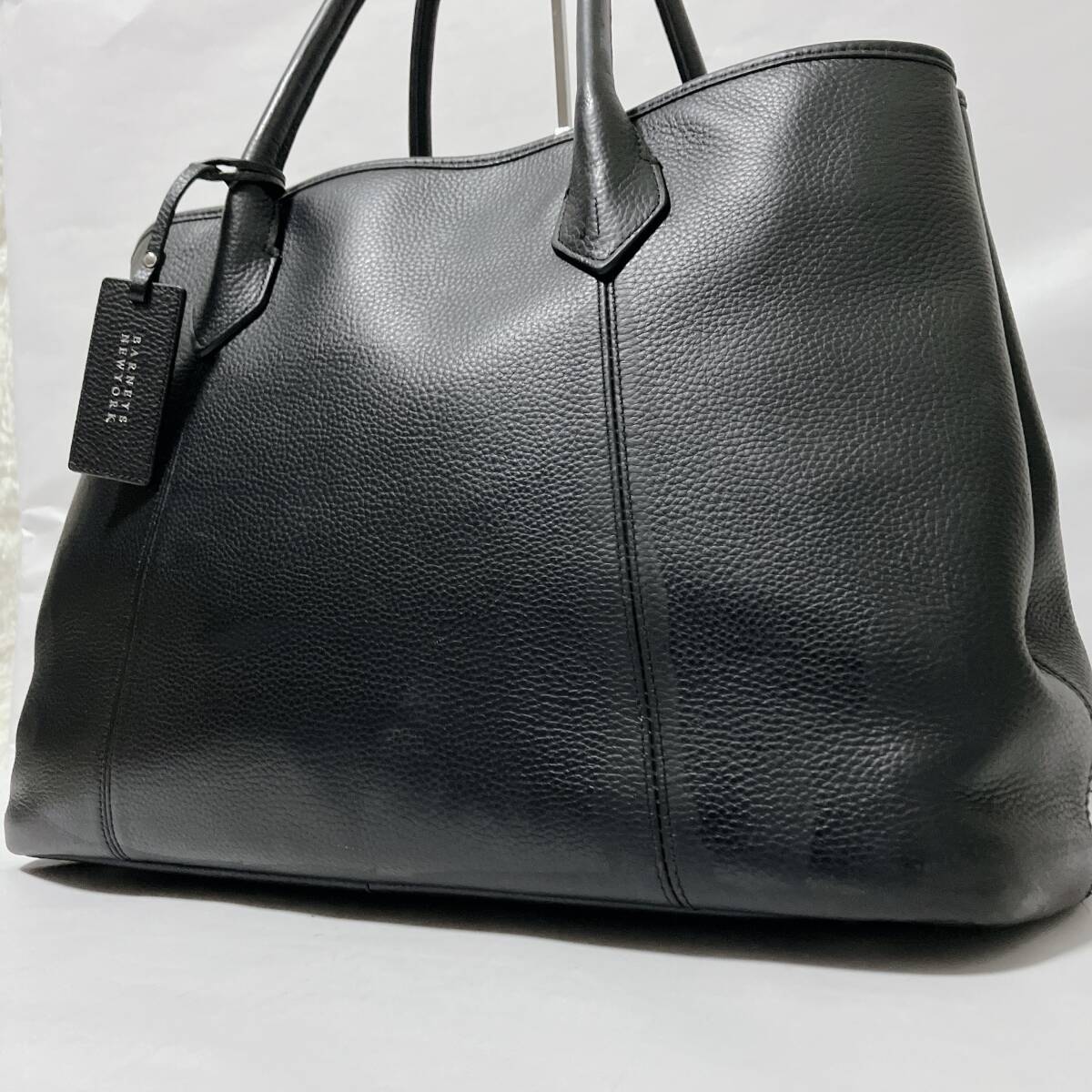 【大容量!! 最高級!!】BARNEYS NEWYORK バーニーズニューヨーク トートバッグ ハンドバック ビジネス レザー 本革 メンズ 肩掛け ブラック 拍卖