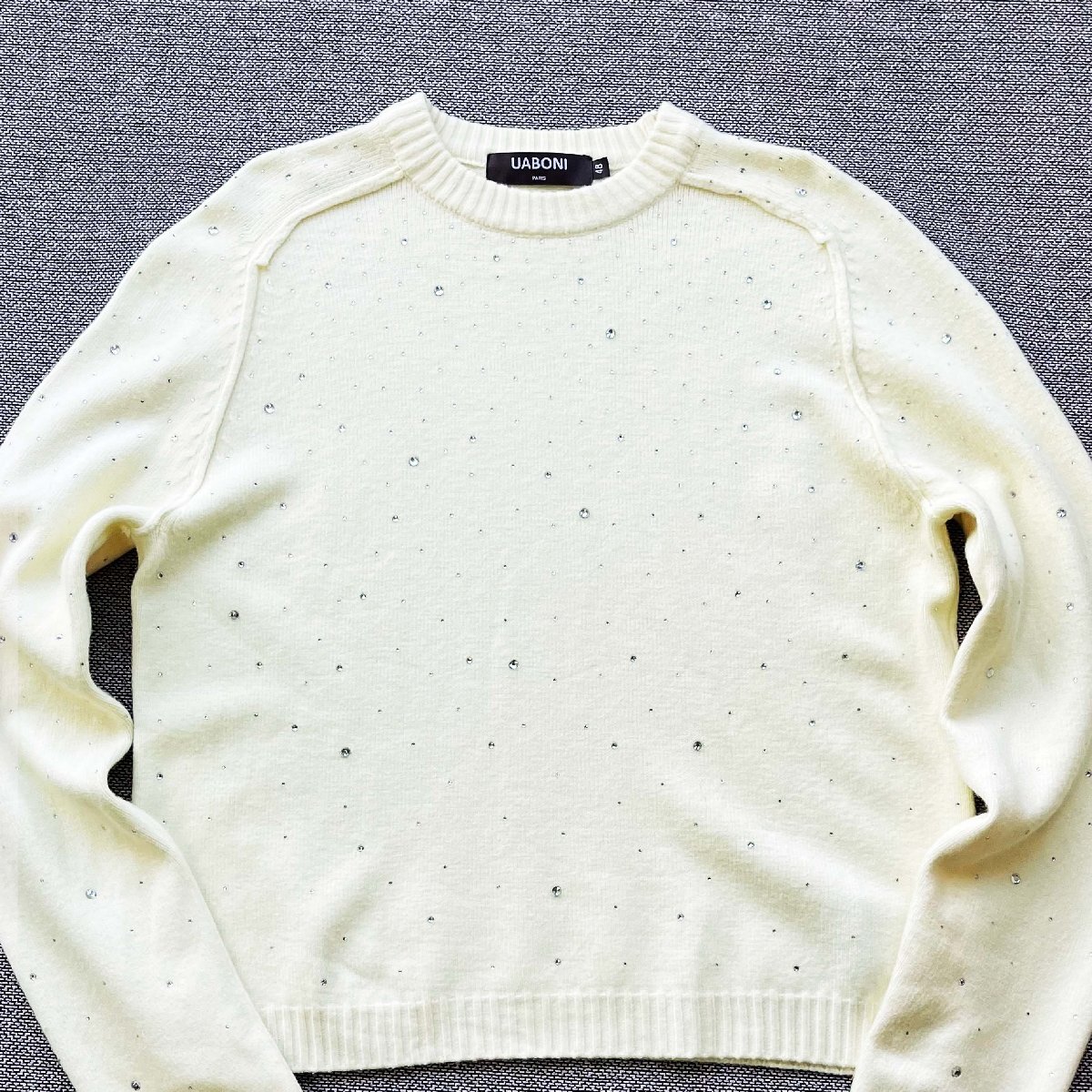 上品EU製◆Uaboni*Paris*セーター*フランス*パリ発◆高級ウール混 ソフト 無地 キラキラ 丸首 ニット トップス レディース L/48拍卖