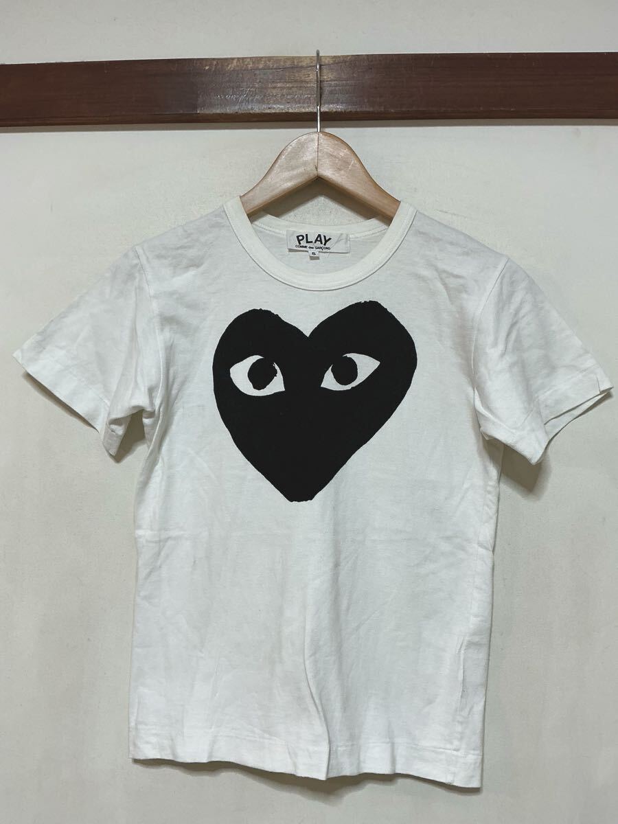 せ1928 PLAY COMME des GARCONS プレイ コムデギャルソン 半袖Tシャツ S レディース ホワイト ハートロゴ 日本製 AZ-T069拍卖