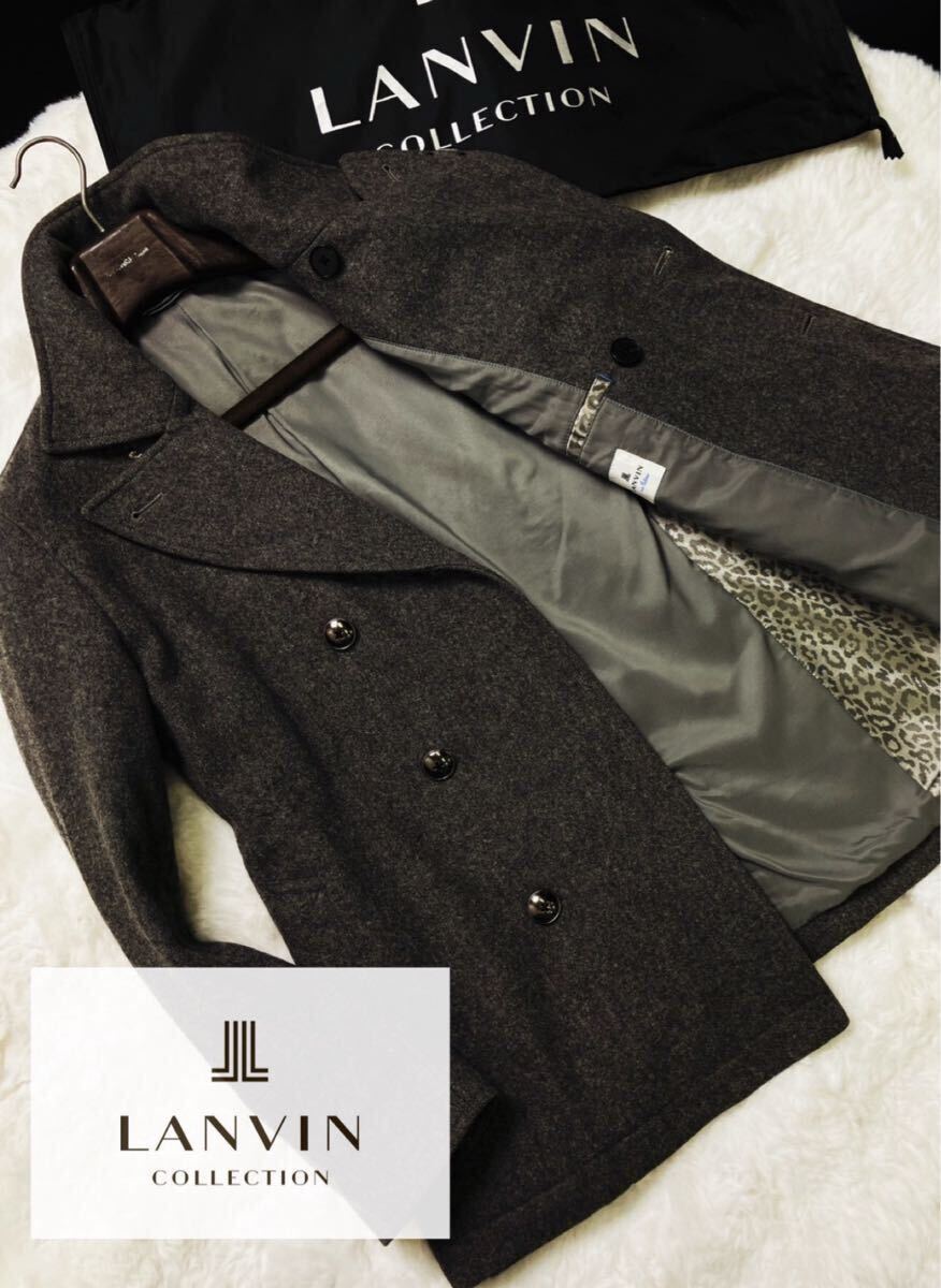 綺麗■ 15万 LANVIN Blue 超絶圧倒カシミヤ!!!ウールトレンチPコート■スタイリッシュ抜群!! 別格品! メンズ g27-266 一生モノ!!!!拍卖