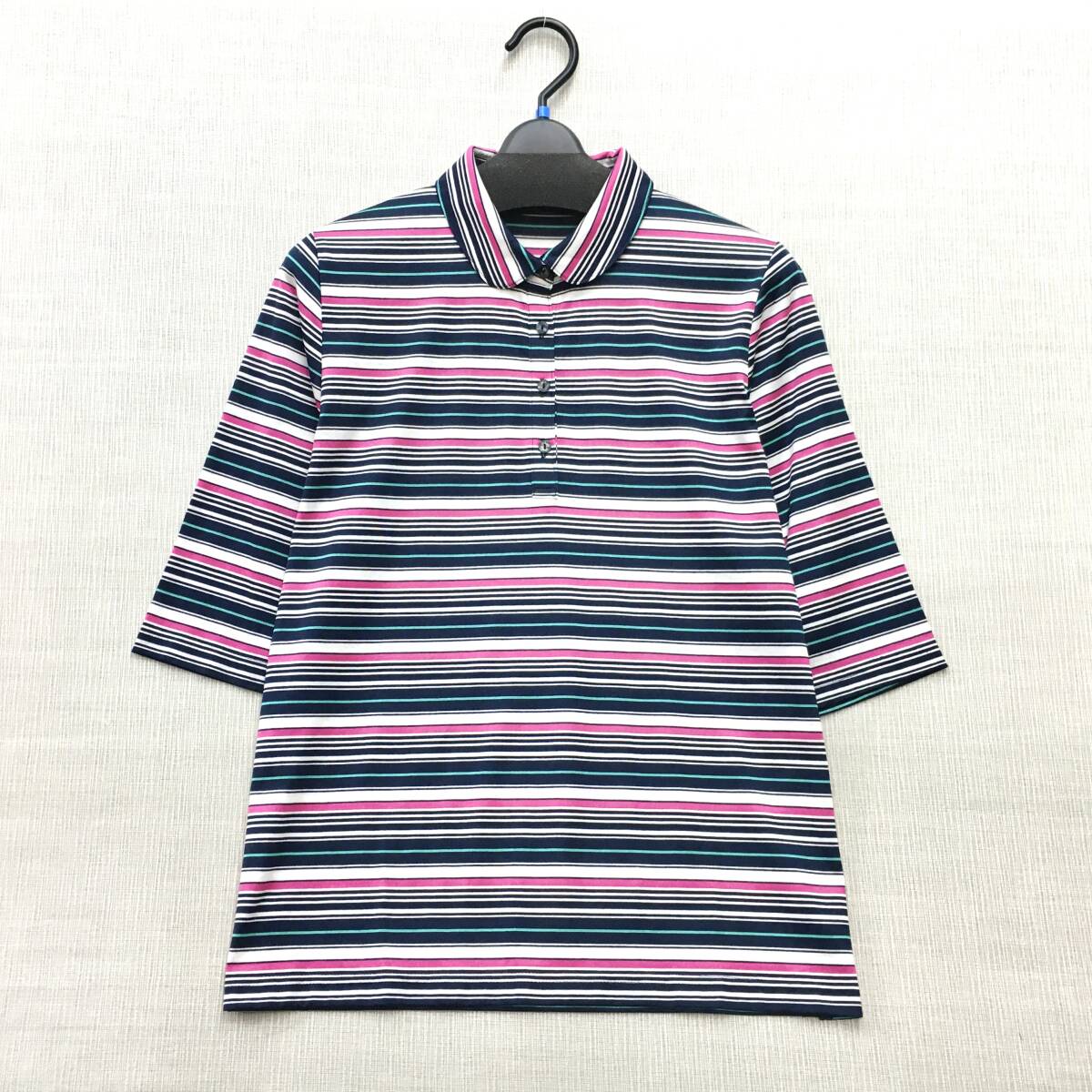 【新品】日本製 高級綿100% 婦人 5分袖 エリ付 カットソー Lサイズ 送料無料 洗濯機OK ポロシャツ サイドスリット入り リバーシャロン拍卖