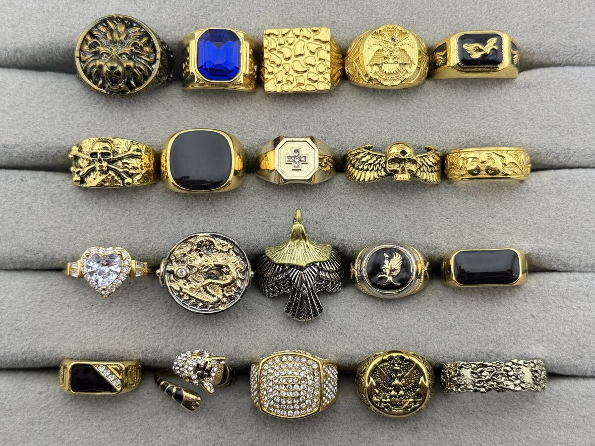 J284 ゴールドカラー ジルコニアなど 指輪 リング アクセサリー イミテーション品 ヴィンテージデザインなど 素材不明 メッキ まとめ 大量拍卖