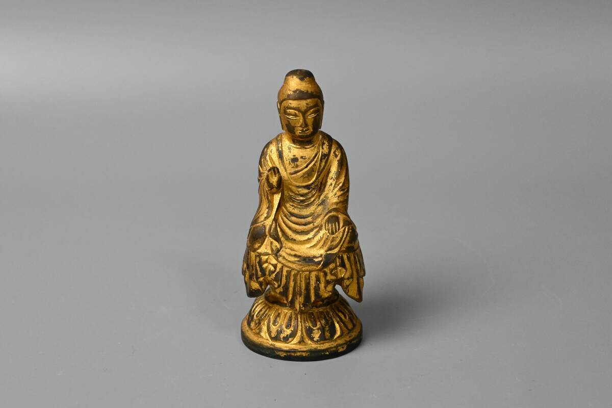 古銅鍍金 仏像 金銅仏 釈迦如来 仏教美術 蓮華台座 念持仏 阿弥陀如来 時代物 FL15-2拍卖