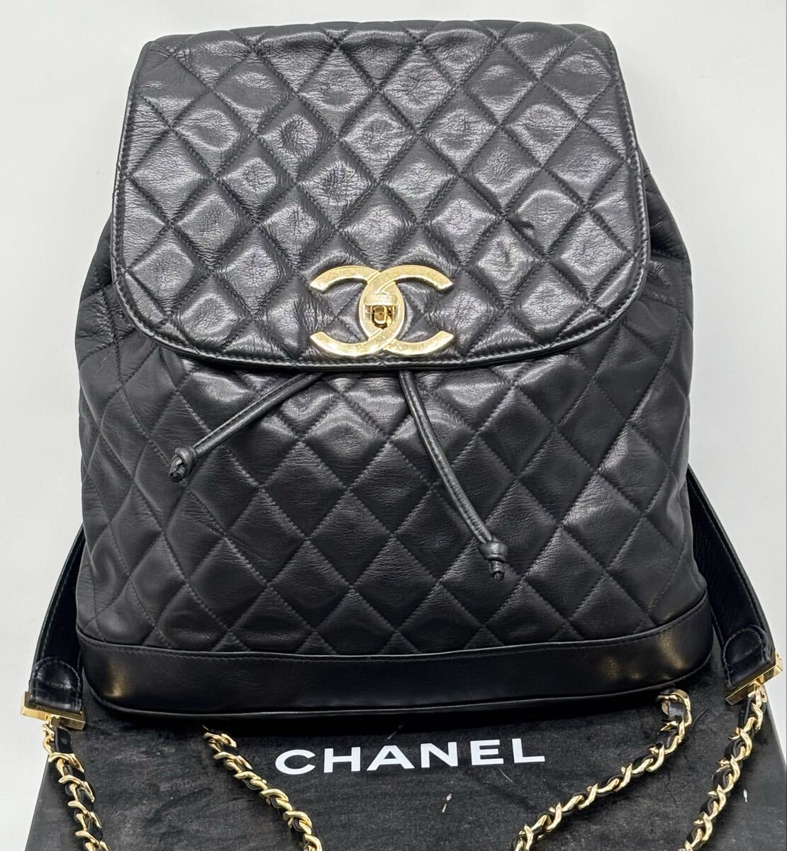 1円〜【極美品】CHANEL シャネル マトラッセ ラムスキン リュックサック バックパック チェーン ブラック 黒 ゴールド金具 レア ココマーク拍卖
