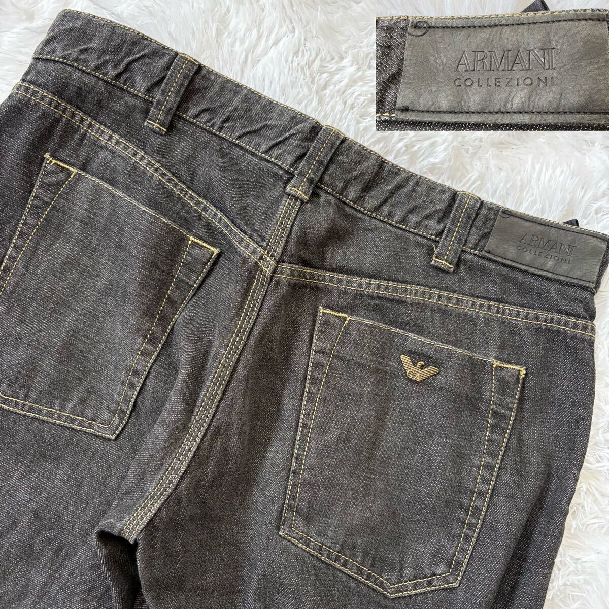 ◎極美品/驚愕の4L相当!!!◎ARMANI COLLEZIONI アルマーニコレツィオーニ デニム パンツ ジーンズ レザーパッチ イーグルロゴ金具 36サイズ拍卖