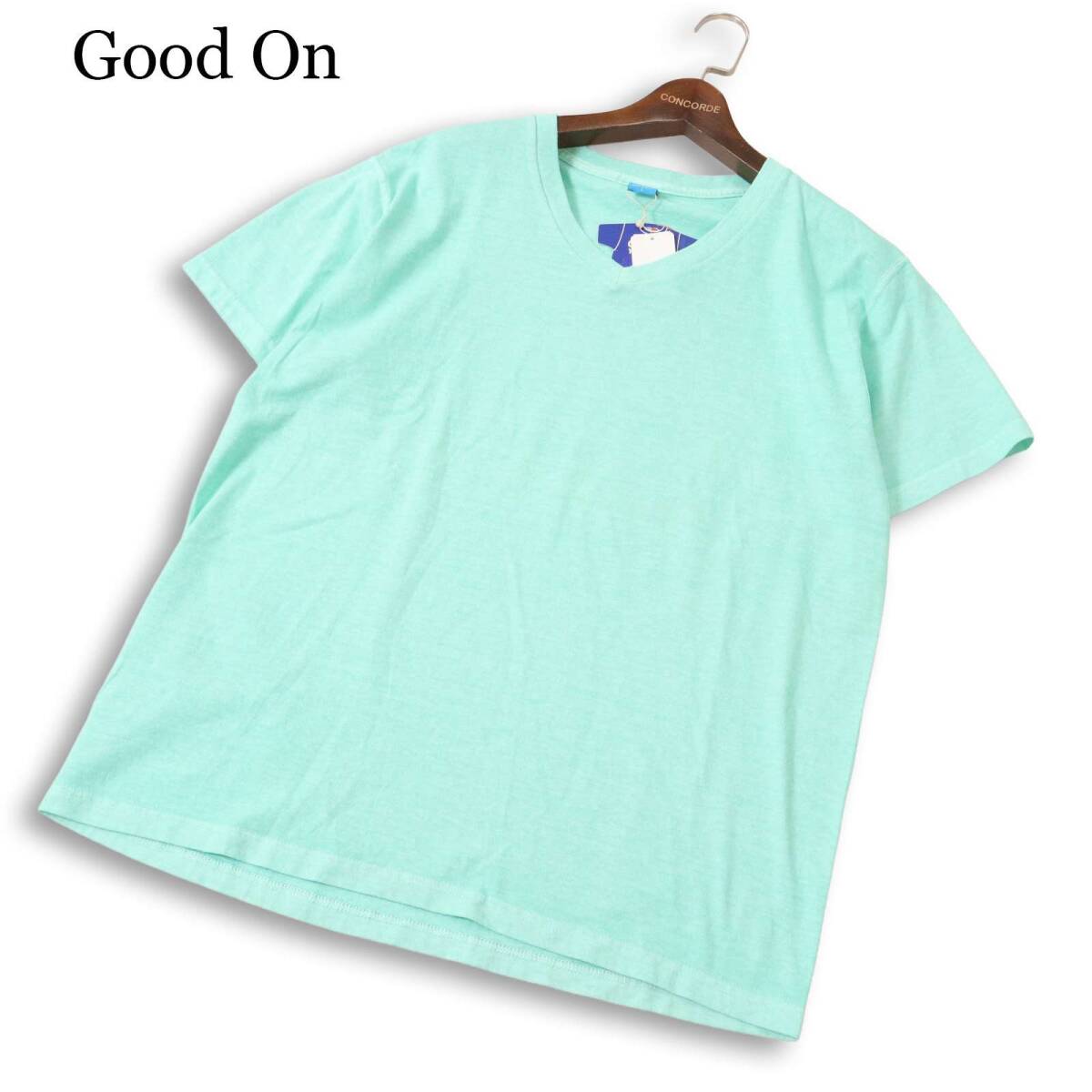 【新品 USA製】 Good On グッドオン 春夏★ 半袖 ウォッシュ加工 製品染め Vネック Tシャツ Sz.L メンズ ミント拍卖
