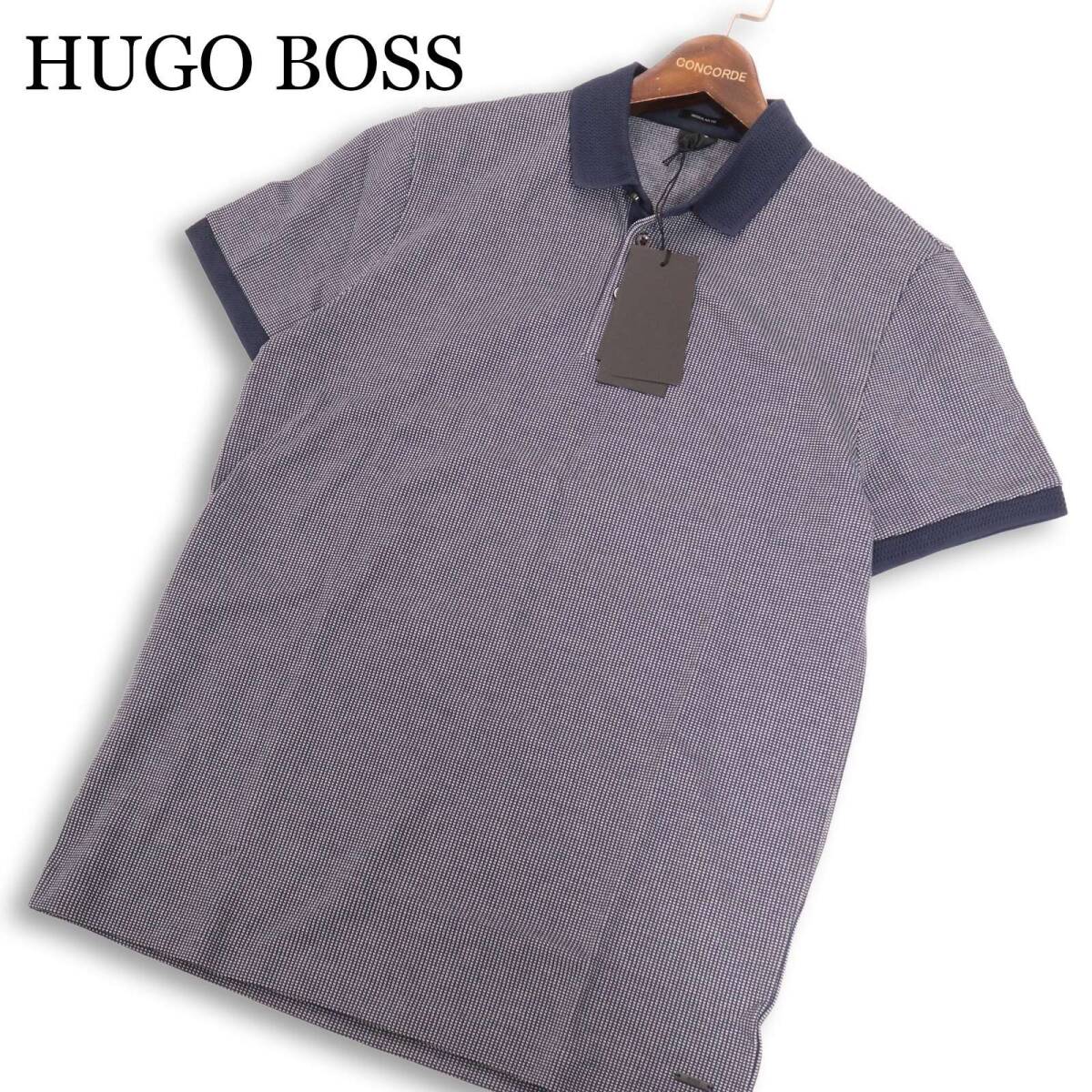 【新品 未使用】 HUGO BOSS ヒューゴボス 春夏★ レギュラーフィット 半袖 ジャガード ポロシャツ Sz.S メンズ 紺拍卖
