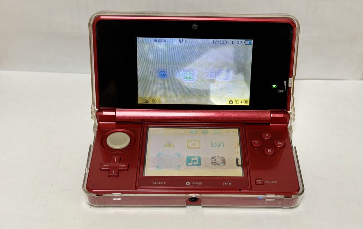 Nintendo 3DS フレアレッド 本体 動作確認済み 3D機能OK SDカード対応 タッチ操作OK ケース付き拍卖