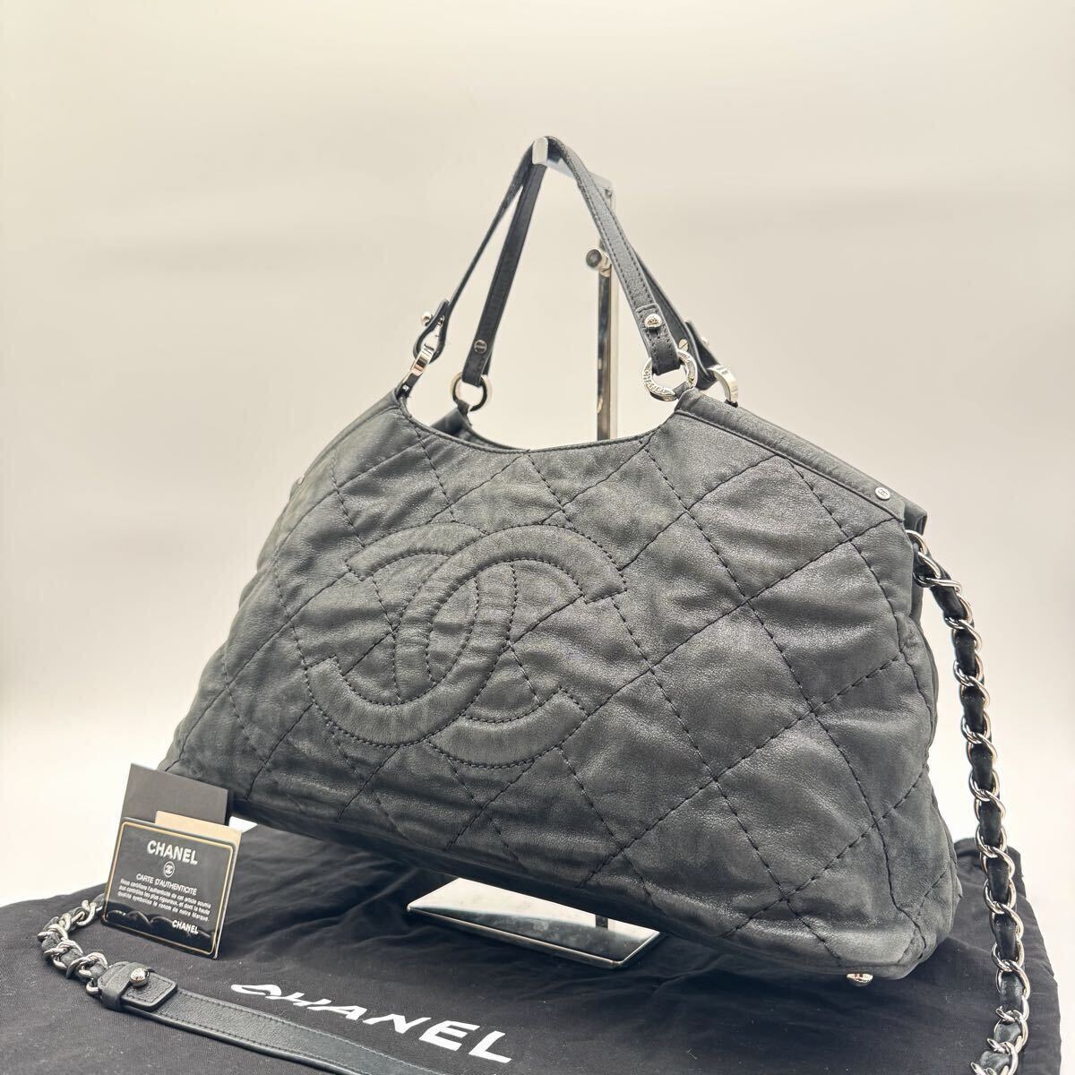 1円スタート 美品 CHANEL シャネル チェーントートバッグ デカココマーク ショルダーバッグ マトラッセ ココマーク ブラック レザー 2way 拍卖