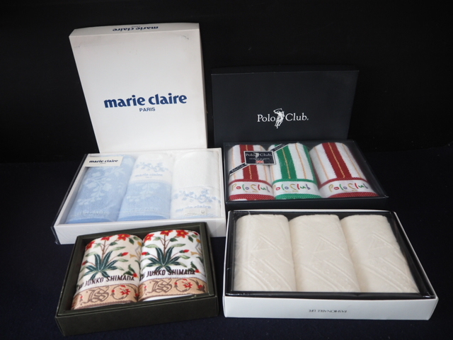未使用 ブランド タオル 4箱 全12枚 セット marie claire/Polo Club/Rudolph Valentino/JUNKO SHIMADA フェイスタオル まとめて 箱入り拍卖