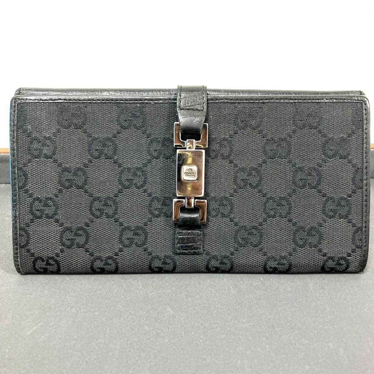 状態良好! GUCCI グッチ ジャッキー GGキャンバス 長財布 ブラック レザー 本革 メンズ レディース 正規品拍卖
