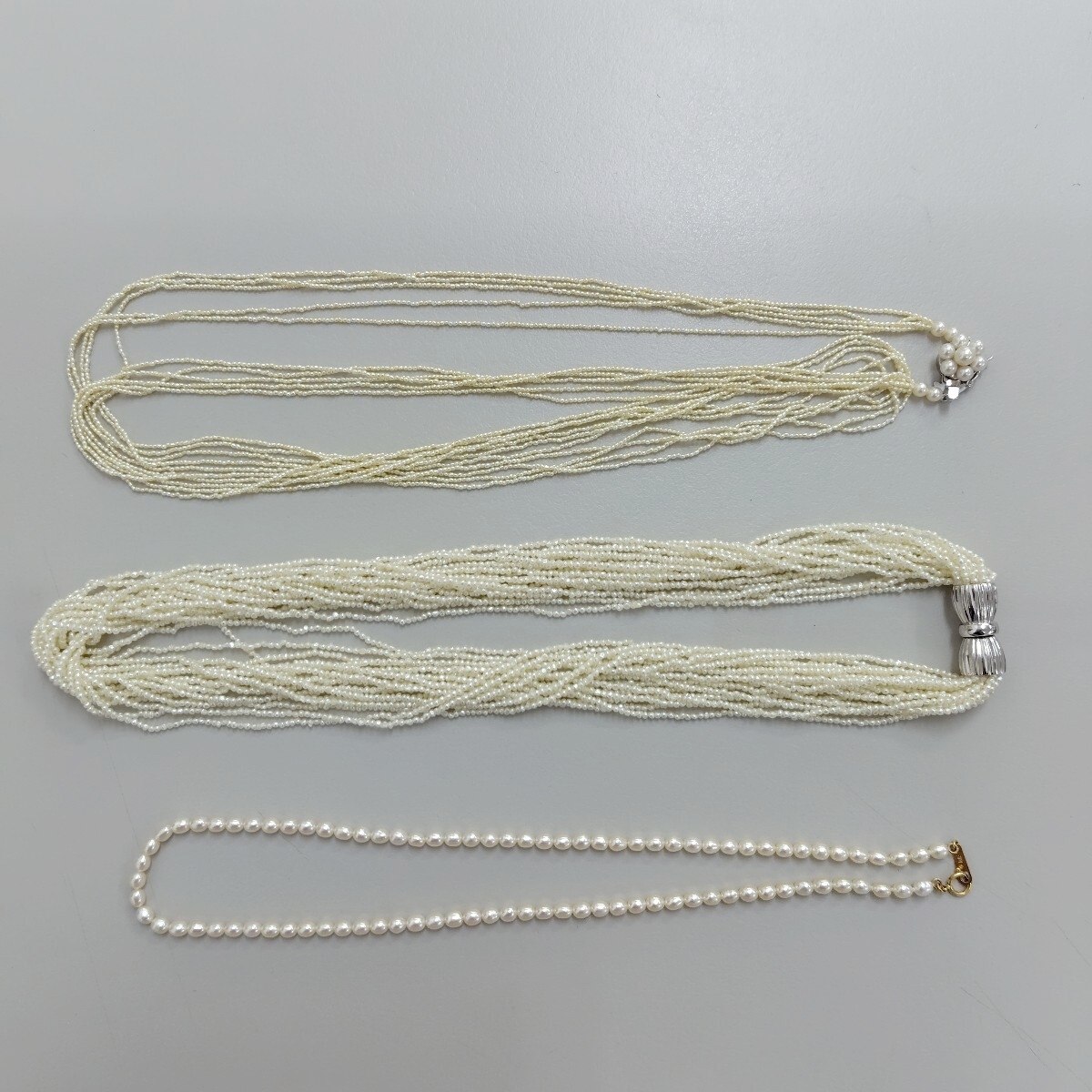 1円~美品★田崎真珠 タサキ TASAKI 本真珠 ベビーパール 3本まとめて★K18 ネックレス チョーカー拍卖