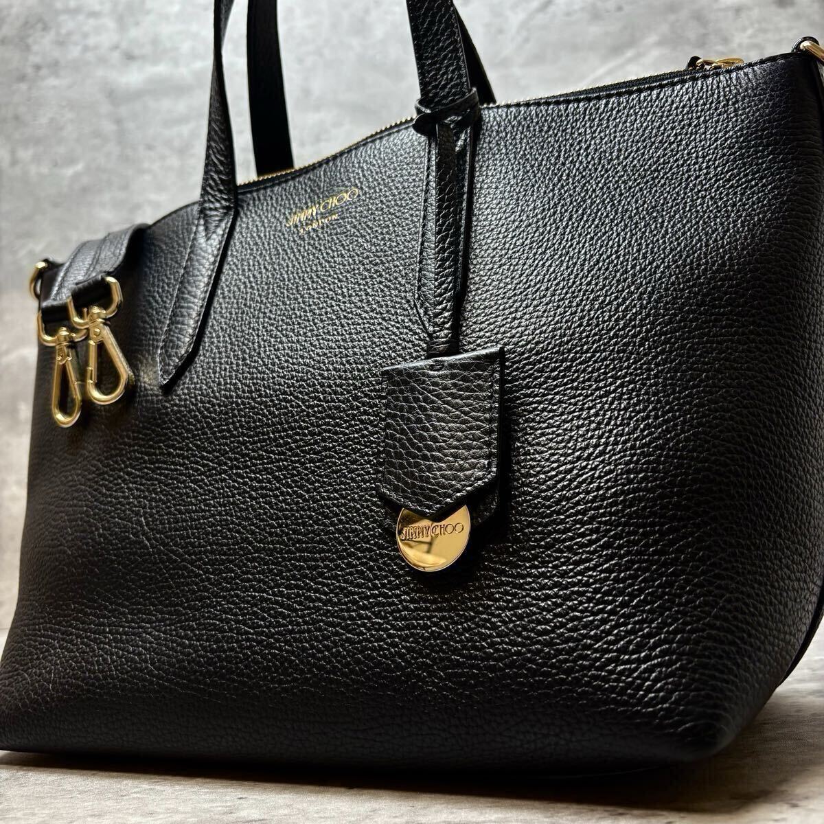 《現行近/極美品》 JIMMY CHOO ジミーチュウ メンズ トートバッグ 肩掛け ショルダー 2way 自立 紳士 ビジネス レザー 本革 ブラック 黒拍卖