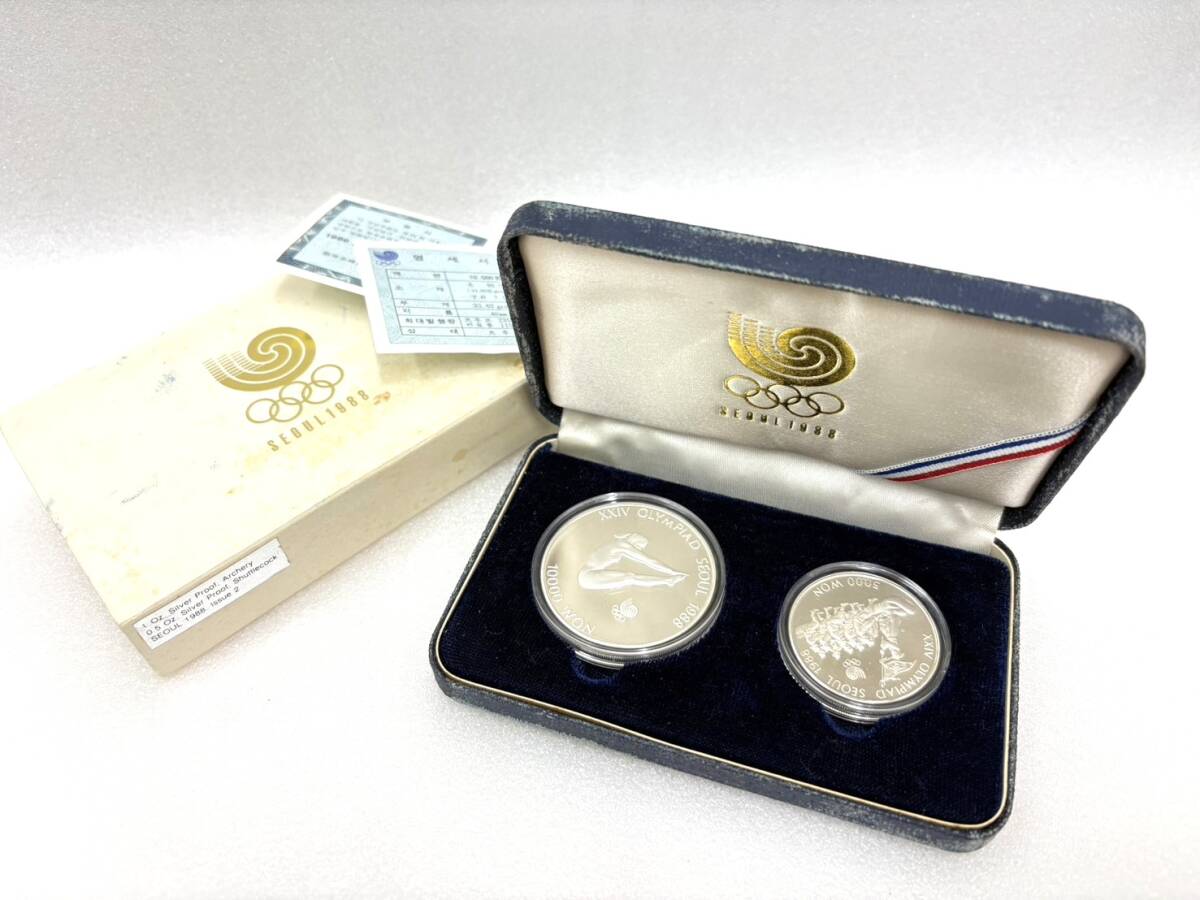 1988年 韓国 ソウルオリンピック 10000ウォン / 5000ウォン 銀貨 記念プルーフ 記念硬貨 記念銀貨 プルーフ貨幣 #14241拍卖