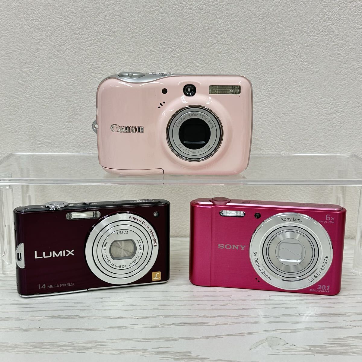 【V2833-j】デジタルカメラ 3点 まとめ canon powershot e1 pc1338 panasonic lumix dmc-fx66 sony cyber-shot dsc-w810 デジカメ拍卖