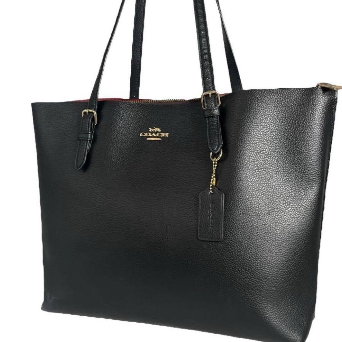COACH コーチ モリー 馬車金具 シボ革 レザー A4 トートバッグ 肩掛け ビジネスバッグ ショルダーバッグ 大容量 ブラック 黒 近モデル ロゴ拍卖
