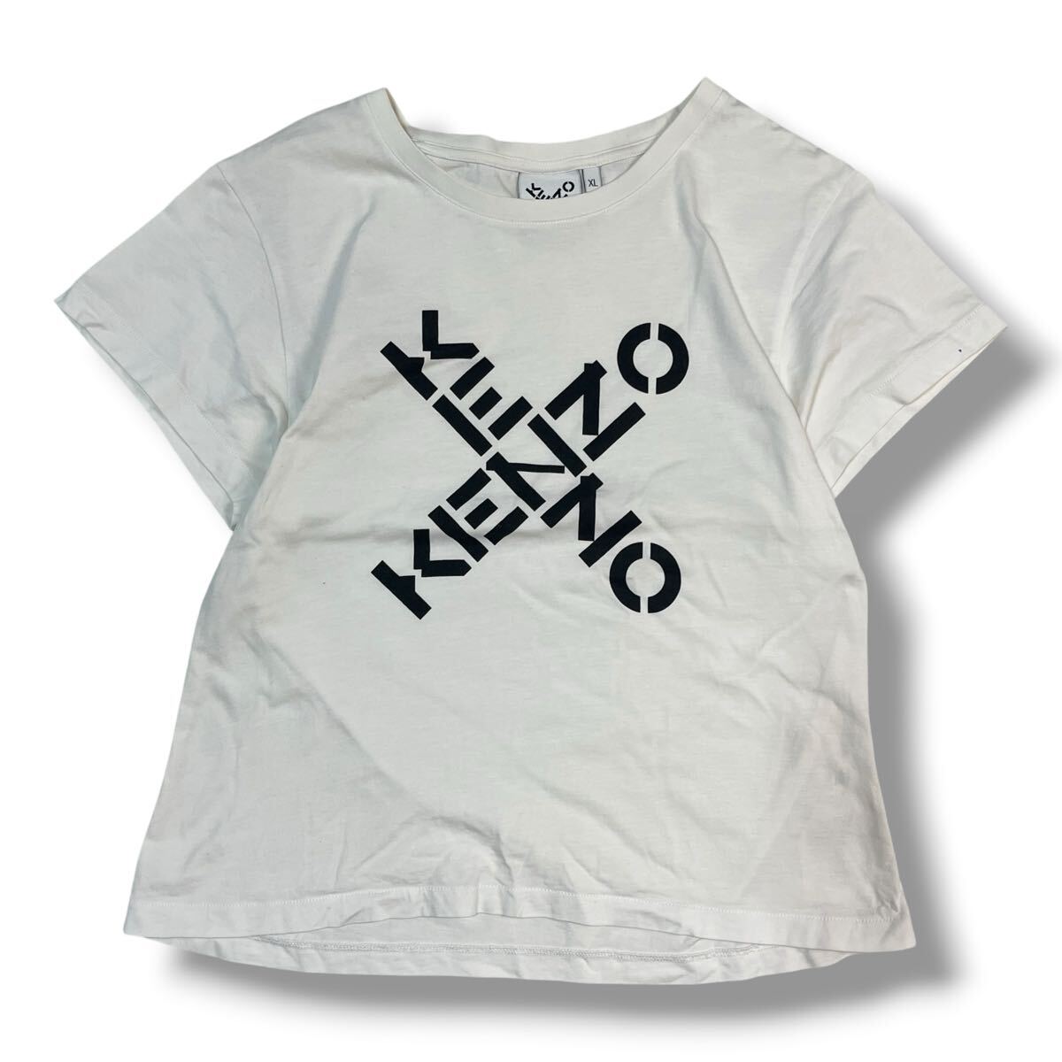 (TK0601) KENZO SPORTS ケンゾースポーツ クロスロゴ オーバーサイズ Tシャツ ホワイト ロゴプリント レディース XL拍卖