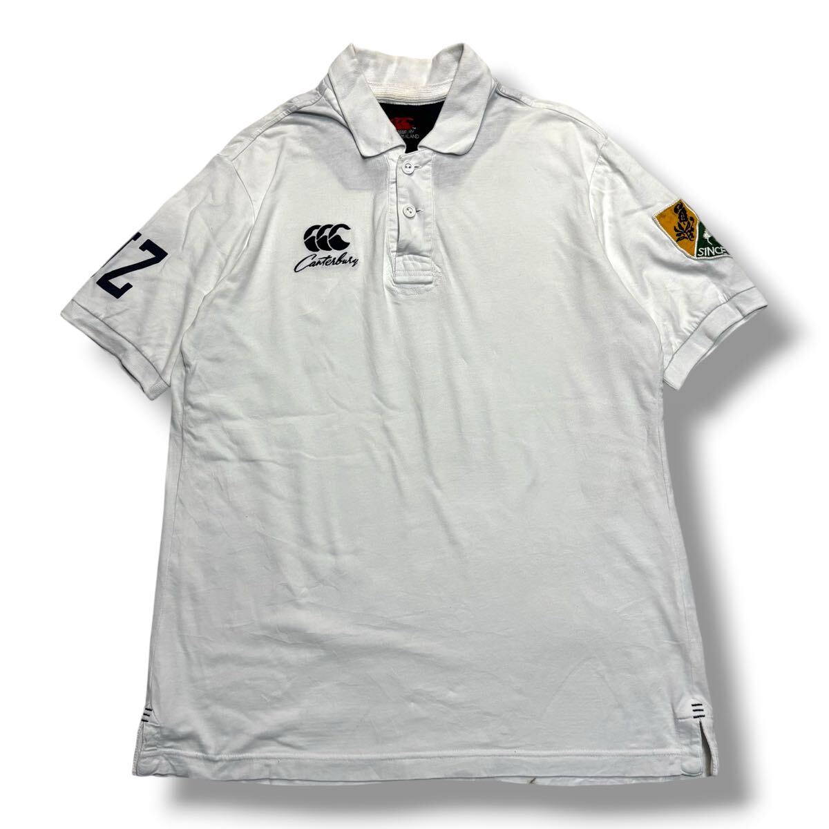 (SK0604) CANTERBURY カンタベリー 半袖ポロシャツ ラガーシャツ スポーツウェア ラグビー コットン ホワイト M拍卖